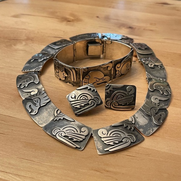 Vintage 1950s Gerardo Lopez Taxco Mexico Sterling silver 925 Rare Parure 4 pcs - Picture 6 of 17